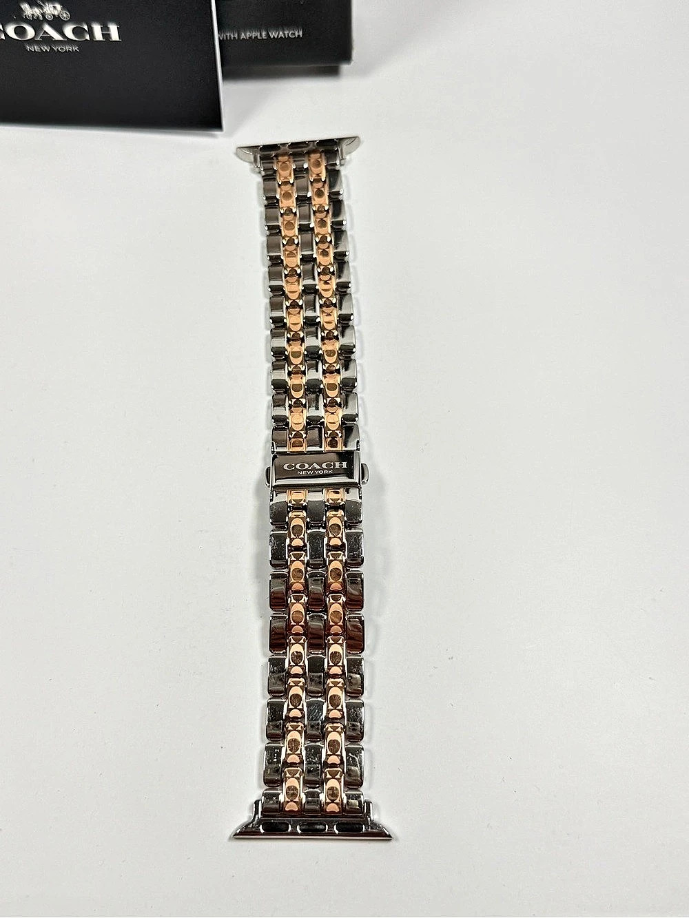 Coach Two-Tone Signature Link Apple Watch Strap Rose Gold & Silver